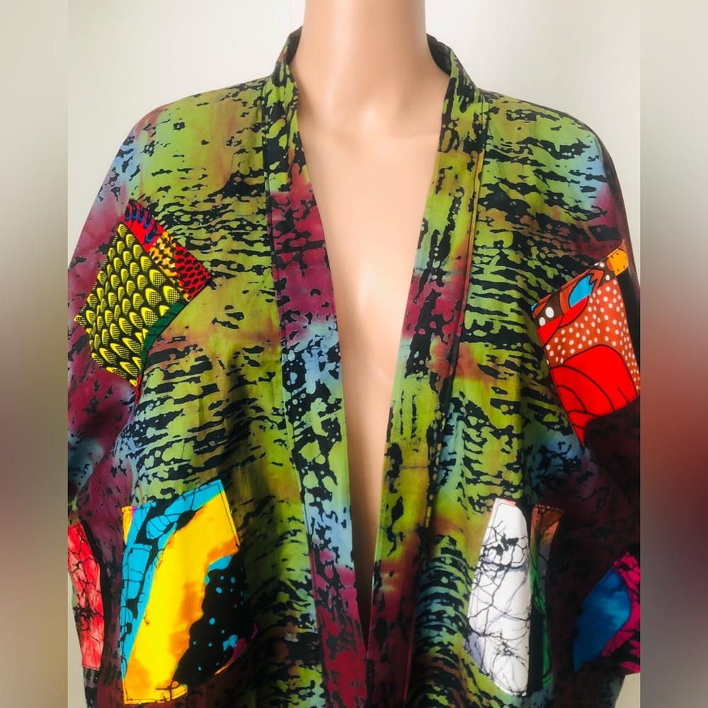 African Batik Print Front Patchwork Short Kimono - image 3